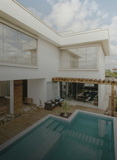 Modern luxury development with a pool