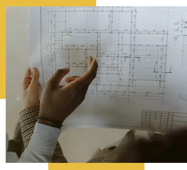 Designer reviewing a residential floor plan